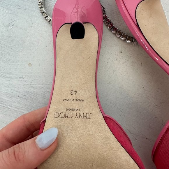 Jimmy Choo Saeda 100 Pointed Toe Mesh Pumps Pink Crystal Embellished Ankle Strap - Picture 9 of 9